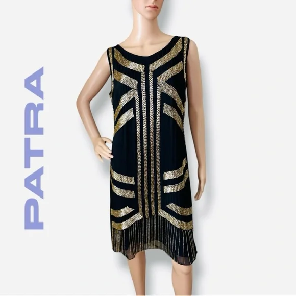 Patra | Black and Gold Beaded Dress - Picture 4 of 9